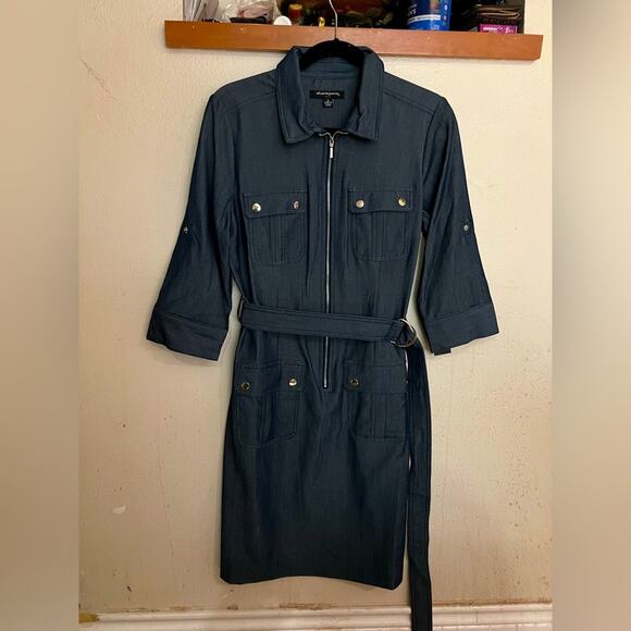 NWT Sharagano Stretch Navy Denim Style Midi Dress Size 8 - Picture 6 of 16